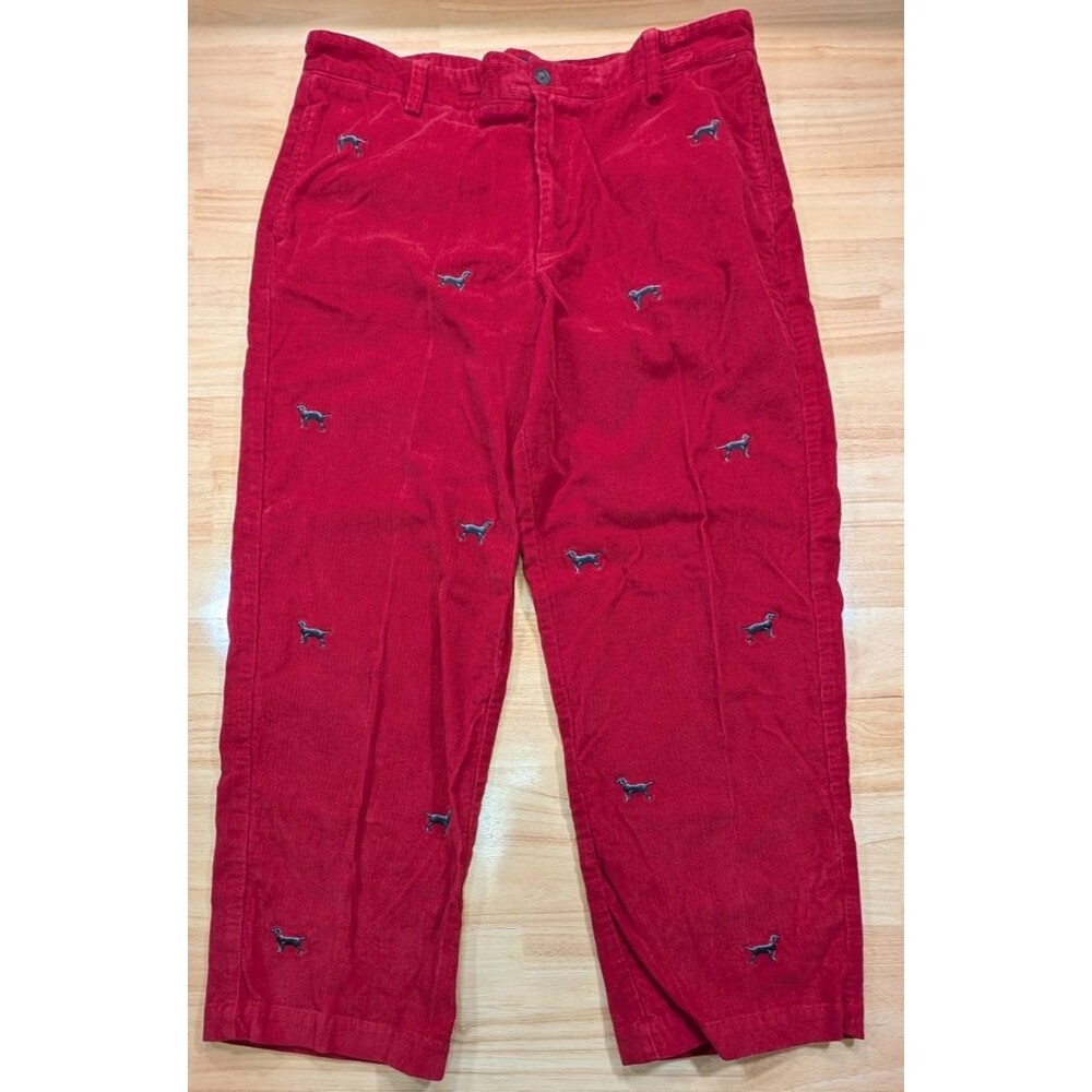 Chaps Mens Corduroy Pants 38x30 Embroidered Dog Hunting Red High Rise 38x29